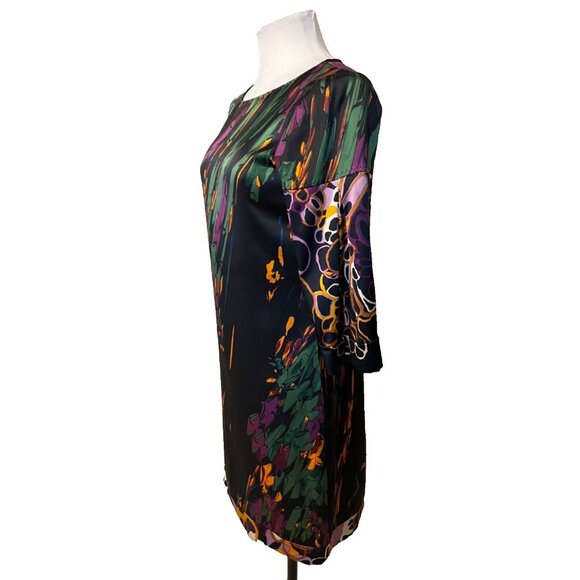 Elie Tahari Dress Black Floral XS Extra Small 0 2 4 3/4 Long Sleeve Stretch Silk - Picture 3 of 11